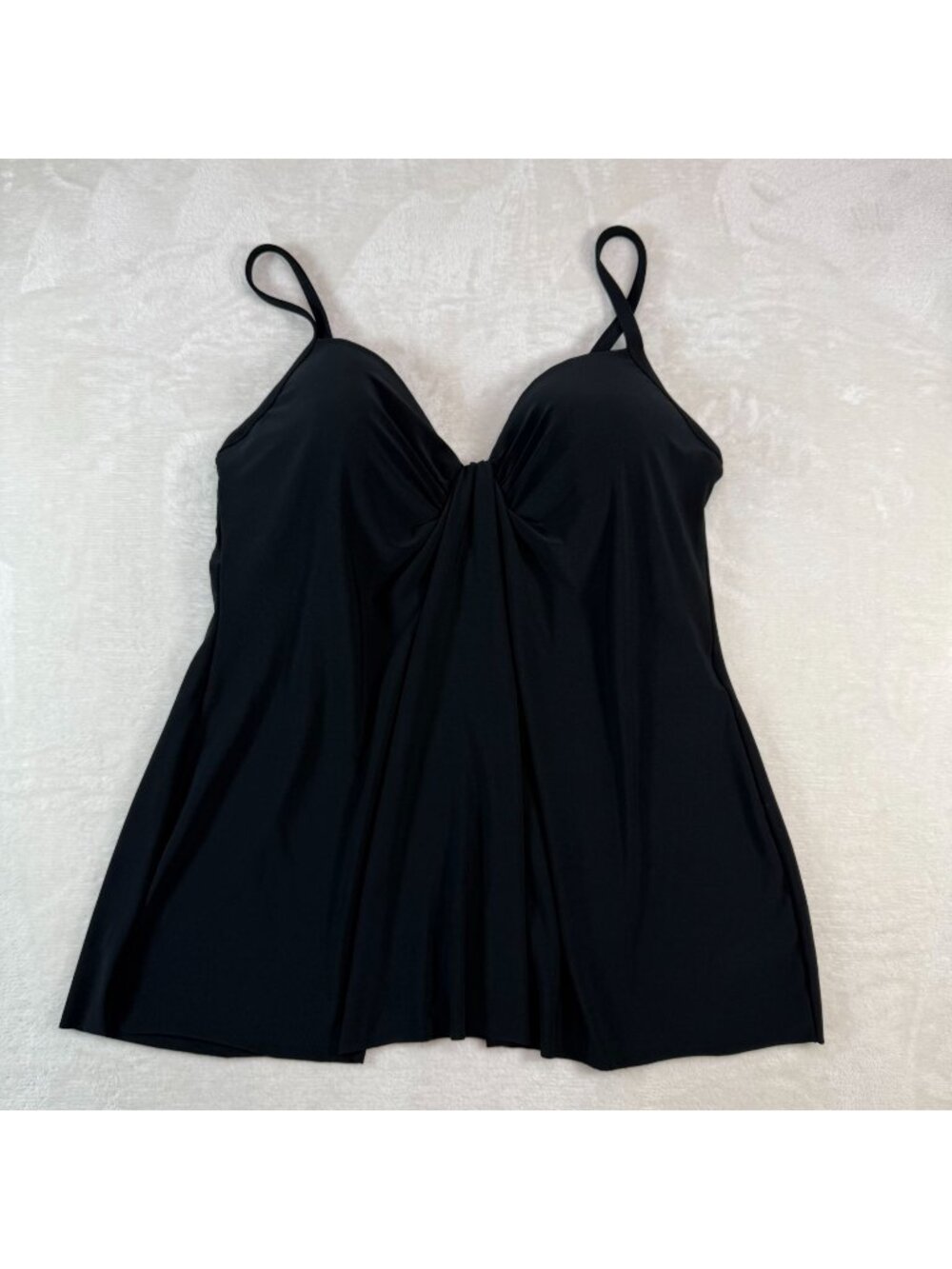 Miraclesuit Marina Solid Black Tankini Top Underwire Size 14 Ruched Slimming